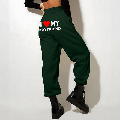 Trendy Boyfriend Sweatpants - Cozy High-Waisted Joggers with Cute Print - Green Back Print - Pants & Capris - Carvan Mart