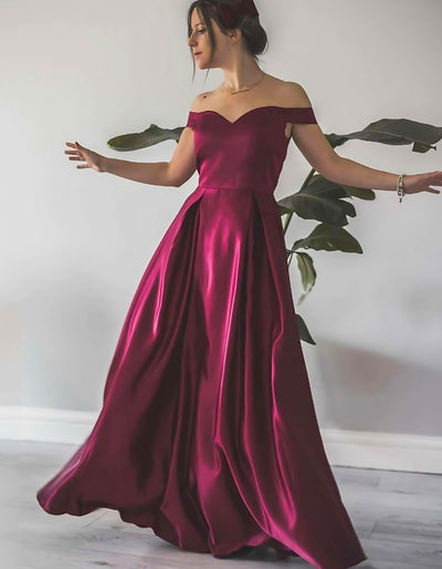 Elegant V-neck Satin Vintage Gown Dress for Formal Events - High Waist Long Swing Skirt - - Prom Dresses - Carvan Mart