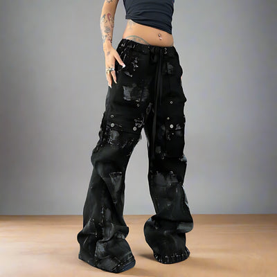 Women's Black Cargo Pocket Work Wear Jeans - Straight-Leg Denim Pants - Carvan Mart