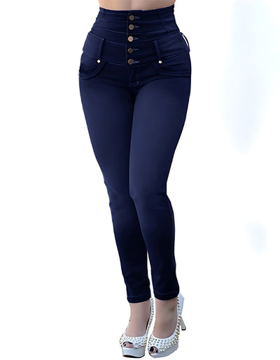 High Waist Stretch Slim Fit Women's Jeans - Harem Style Fleece-Lined Denim - Carvan Mart