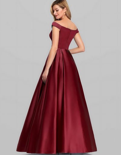 Elegant V-neck Satin Vintage Gown Dress for Formal Events - High Waist Long Swing Skirt - Carvan Mart