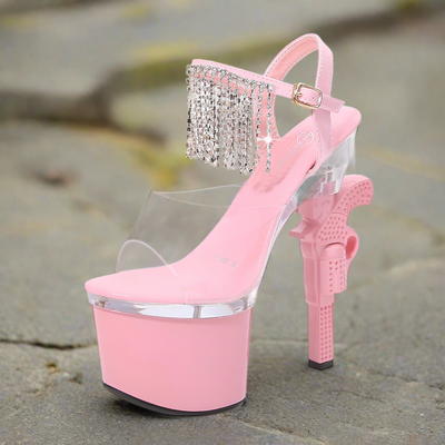 Carvan Women's Pistol Heel Muffin Sandals Transparent Super High Heels Wedding Bride Shoes - Carvan Mart