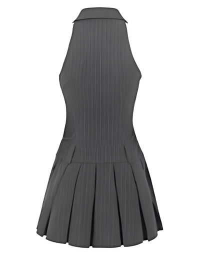 Trendy Pinstripe Sleeveless OFFICE SIREN OUTFITS - Women's Button-Down Mini Dress - Carvan Mart