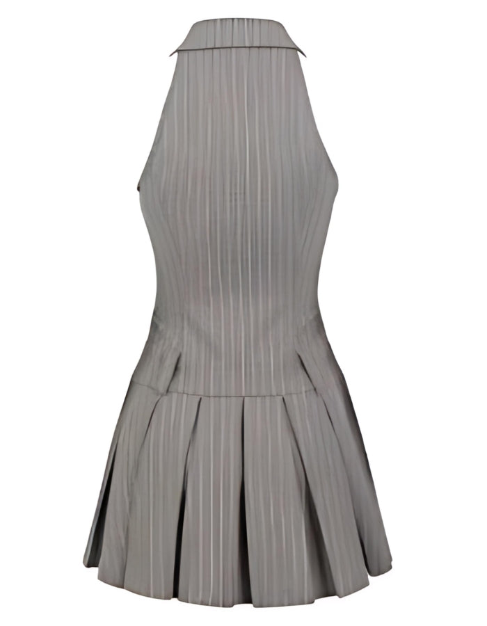 Trendy Pinstripe Sleeveless OFFICE SIREN OUTFITS - Women's Button-Down Mini Dress - Carvan Mart