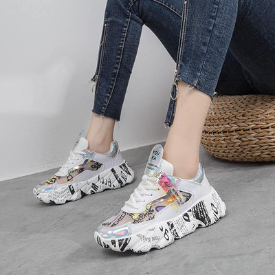 Women's Fashion Graffiti Sneakers - Trendy Lightweight High-Top Street Style Shoes - Carvan Mart