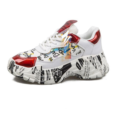 Women's Fashion Graffiti Sneakers - Trendy Lightweight High-Top Street Style Shoes - Red - Women's Shoes - Carvan Mart