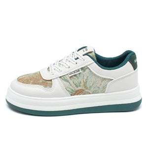 Casual Student Retro Sports Board Shoes - Color Matching Low-Top Sneakers - Beige Green - Women's Shoes - Carvan Mart