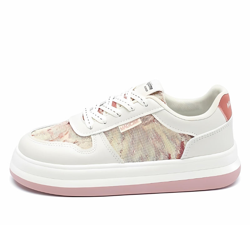 Casual Student Retro Sports Board Shoes - Color Matching Low-Top Sneakers - Beige Pink - Women's Shoes - Carvan Mart