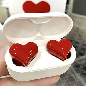 Heart Buds Wireless Bluetooth Earbuds - Cute Heart Shaped TWS Earphones - Red - Earphones & Headphones - Carvan Mart