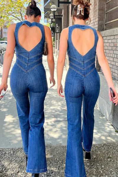 Denim Jumper Slim Fit Hollywood Heartthrob Street Retro Style High Waist Jumpsuit - - Jumpsuits & Rompers - Carvan Mart