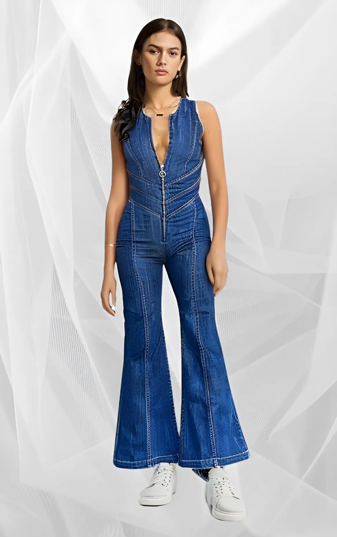 Denim Jumper Slim Fit Hollywood Heartthrob Street Retro Style High Waist Jumpsuit - Carvan Mart