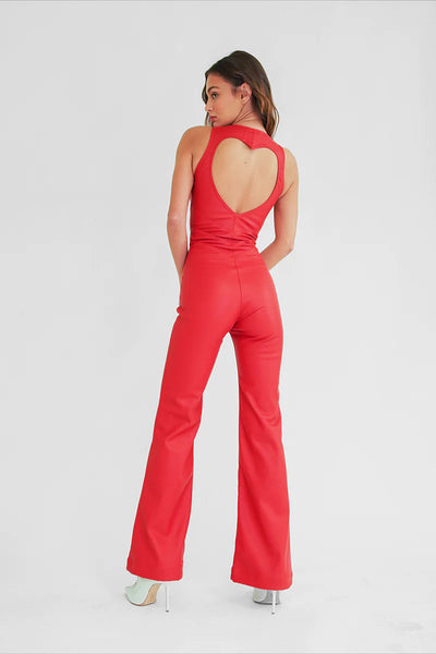 Denim Jumper Slim Fit Hollywood Heartthrob Street Retro Style High Waist Jumpsuit - Red - Jumpsuits & Rompers - Carvan Mart