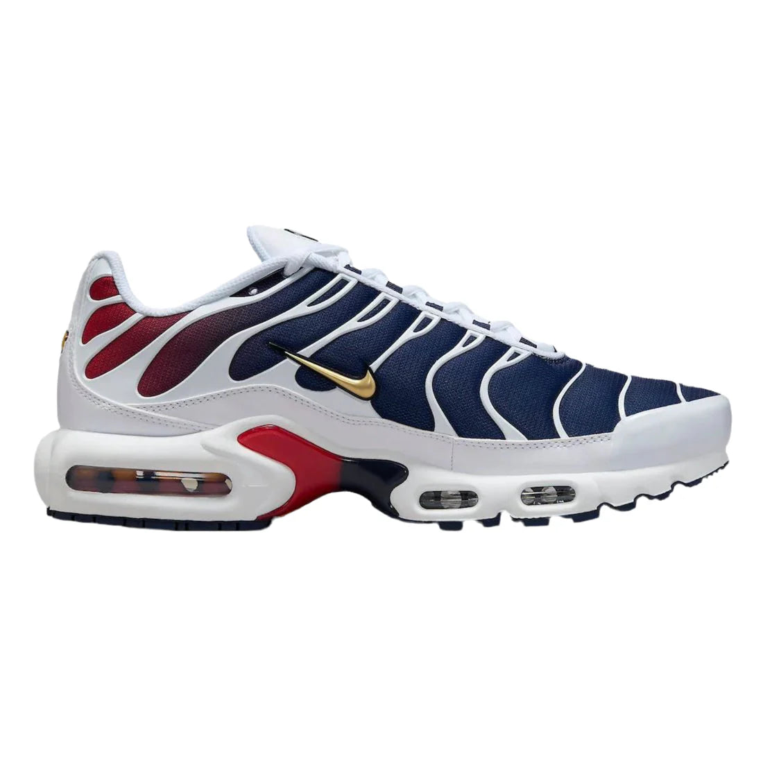 Nike Air Max Plus Men's Shoes - White Metallic Gold-Obsidian-Team Red PSG - Sneakers - Nike