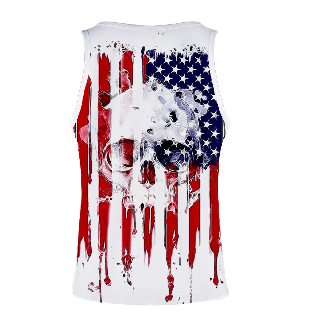 USA National Flag Print Unisex Vest - Loose Fit 3D Print Gym Tank Top - Carvan Mart