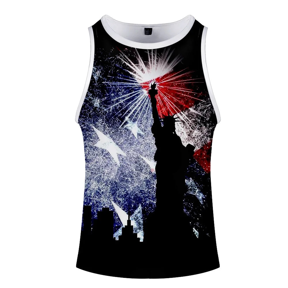 USA National Flag Print Unisex Vest - Loose Fit 3D Print Gym Tank Top - Carvan Mart