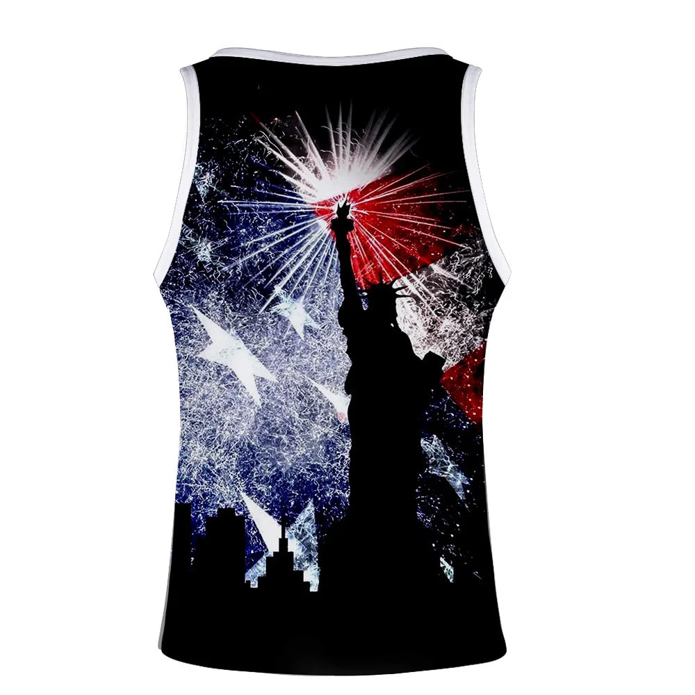 USA National Flag Print Unisex Vest - Loose Fit 3D Print Gym Tank Top - - Tops & Tees - Carvan Mart