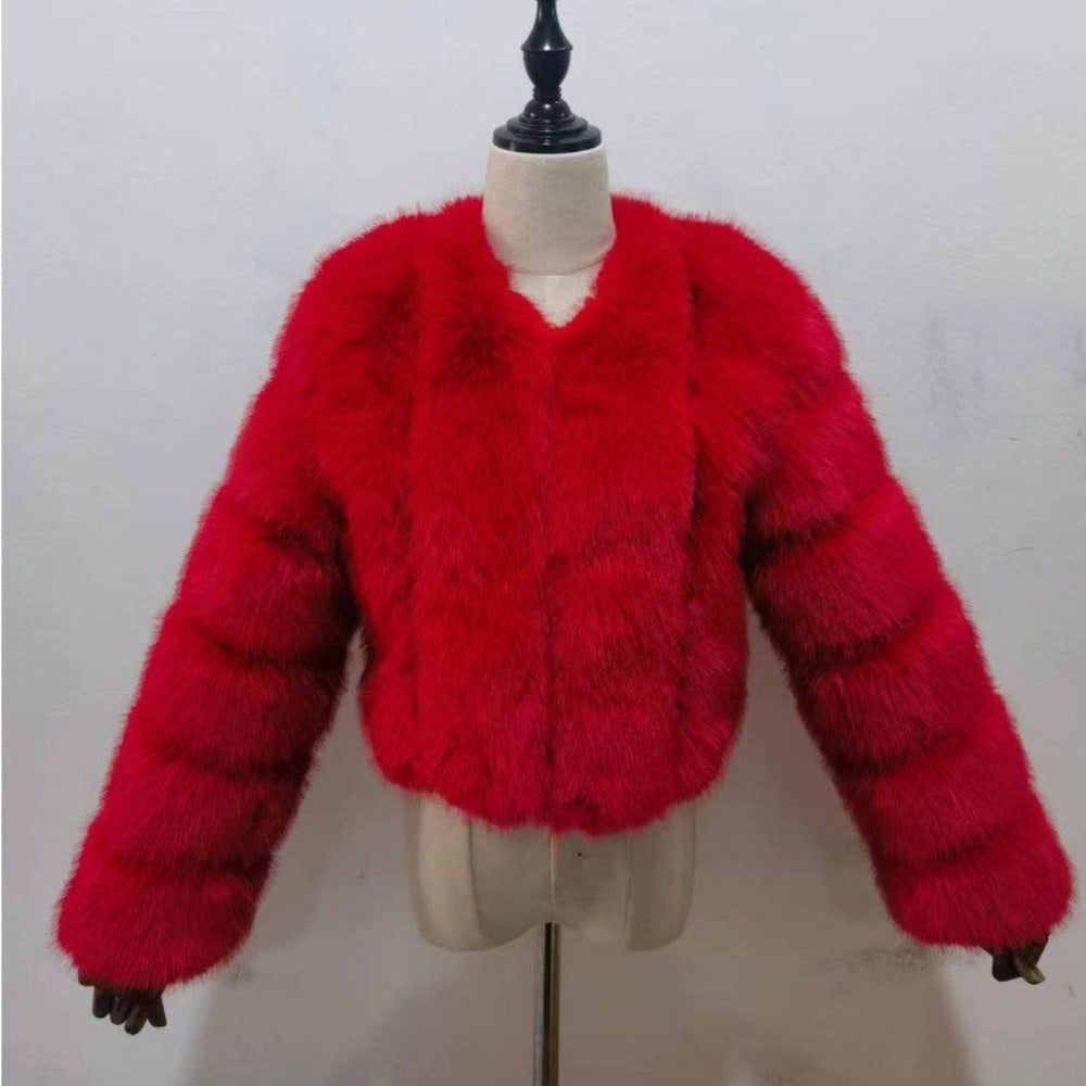 New Women's Coat Short Stitching Long Sleeve Fur Jacket - Carvan Mart