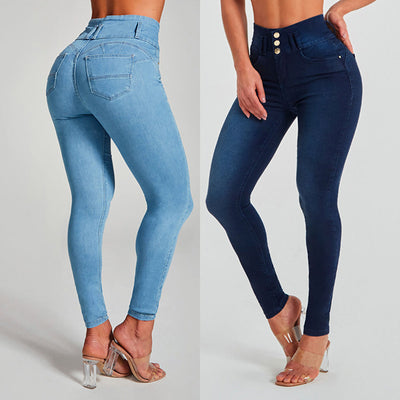High Waist Women's Skinny Jeans - Stretch Shaping Hip Lifting Pants | Tight Fit Pencil Leggings - Carvan Mart
