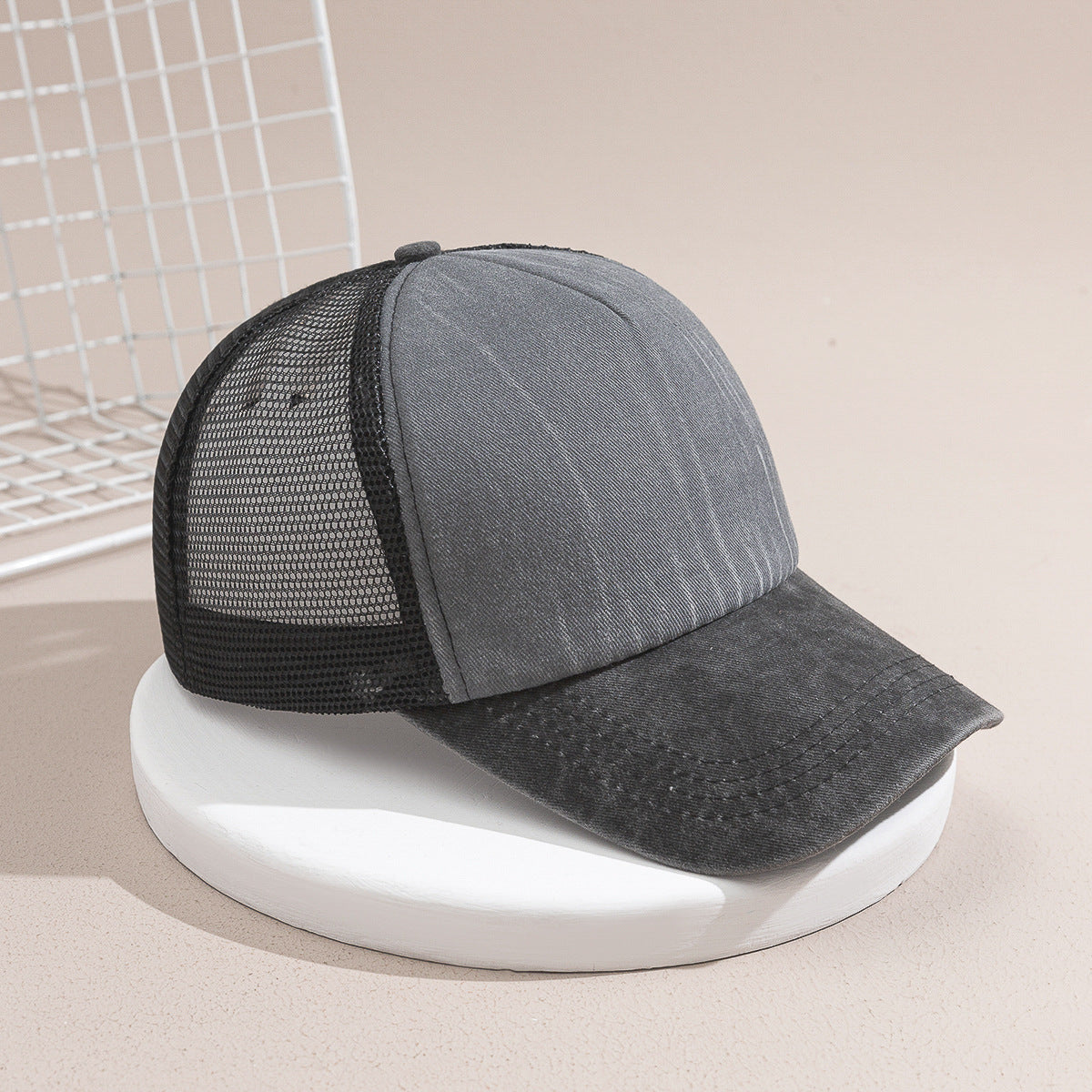 Contrast Color Mesh Breathable Distressed Outdoor Leisure Sun Shade Sun Protection Baseball Cap - Carvan Mart