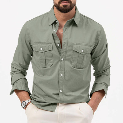 Men's Shirt Multi-pocket Solid Color Casual Long Sleeve Top - Carvan Mart