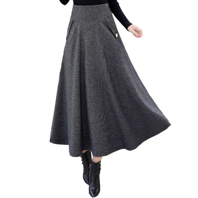 Women's A-line Skirt Woolen Slimming High Waist Plaid Large Swing Skirt - Carvan Mart
