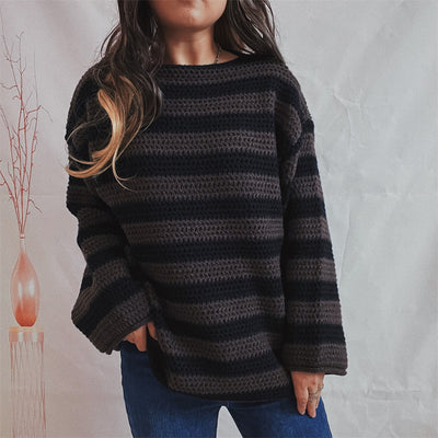 Women's Loose Off Shoulder Striped Long-sleeved Sweater - Carvan Mart