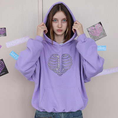 Women's Trendy Skeleton Rhinestone Loose Hooded Sweater - Carvan Mart