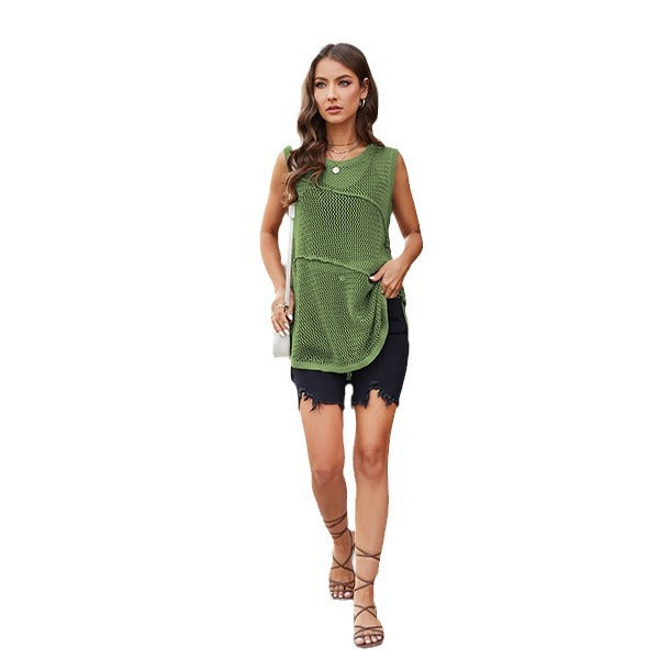 Round Neck Shirt Hollow Vest Women's Knitwear Summer Top - - Winter Tops - Carvan Mart