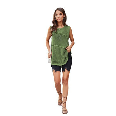 Round Neck Shirt Hollow Vest Women's Knitwear Summer Top - Carvan Mart