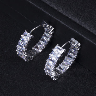 Stacked Birthstone Eternity Rectangular Zircon Style Full Zirconium Round Earrings - Carvan Mart