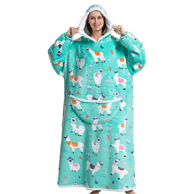 Animal Cartoon Extra Thick Lambswool Pajamas Hooded Lazy Blanket - Carvan Mart