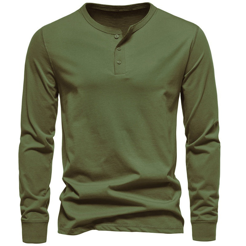 Modern Henley Neck Men's Long-Sleeve T-Shirt - Stylish Cotton Blend Pullover for Men - Army Green - Men's Shirts - Carvan Mart