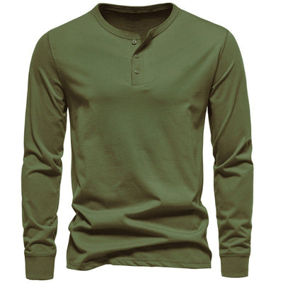 Modern Henley Neck Tops Men's Long-sleeve T-shirt - Carvan Mart