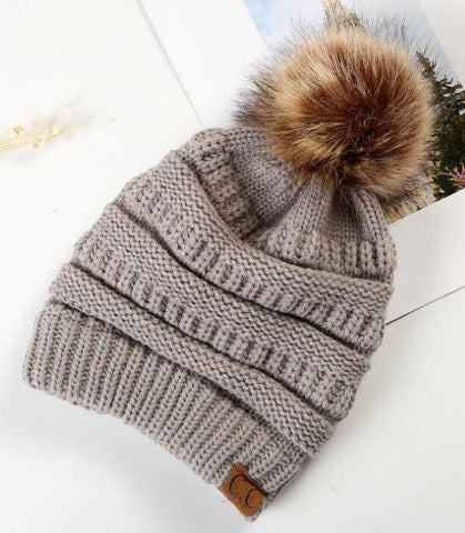 Warm Hat Thickening Not Fleece-lined Knitting Plus Fur Ball - Light Gray Average Size - Women's Hats & Caps - Carvan Mart