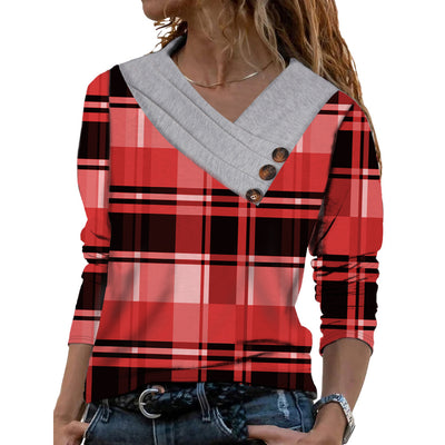 Women's Scarf Collar T-shirt With Long Sleeves Button Top - Carvan Mart