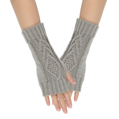 Shiny Silver Silk Knitting Wool Gloves Diamond-shaped Missing Finger - Carvan Mart