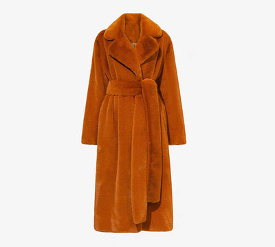 Long Rabbit Mink Fur Coat Jacket Women's Plush Turndown Collar Coat - Caramel - Women's Coats & Jackets - Carvan Mart