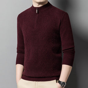 Thick Sweater Men's Half Turtleneck Zipper - Red And Purple - Men's Sweaters - Carvan Mart