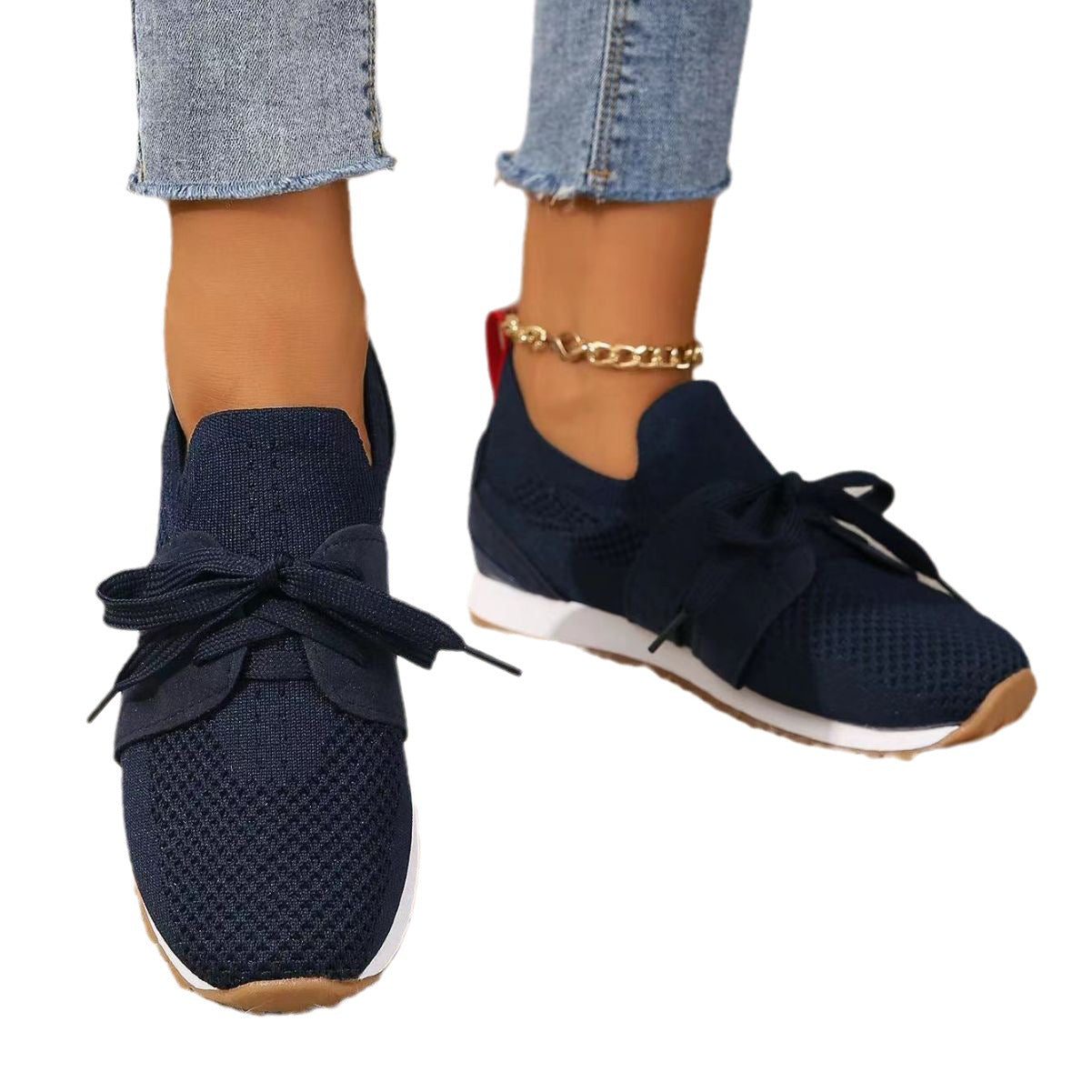 Women's Comfortable Fly Woven Mesh Lace-up Casual Shoes - Carvan Mart