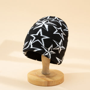 Warm Fashion Five-pointed Star Jacquard Woolen Knitted Hat - Black And White Star M - Women's Hats & Caps - Carvan Mart