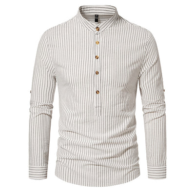 Men's Long-sleeve Striped Shirt Elegant Dress Shirt Button-Down Shirt - Carvan Mart