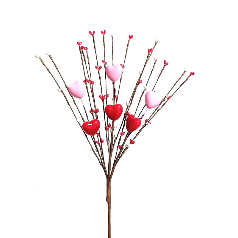 Small Twig Cutting Beads Heart-shaped Furnishings Living Room Decoration - Red Pink - Gift - Carvan Mart