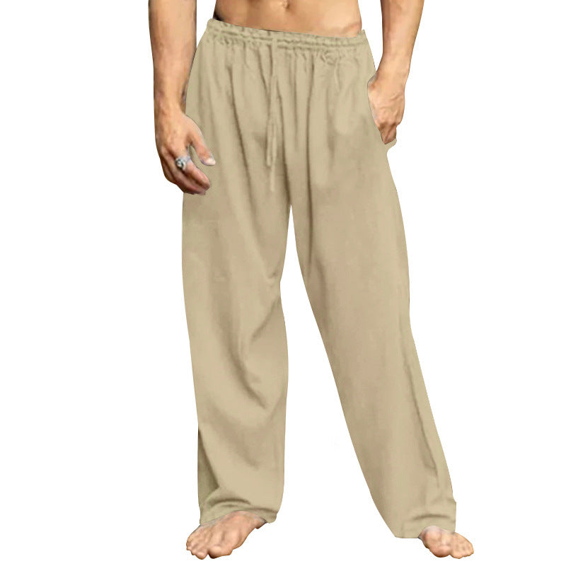 Men's Breathable Loose Tether Sweatpants - Comfortable Polyester Trousers for Casual and Sporty Wear - Khaki - Men's Pants - Carvan Mart