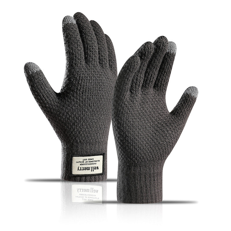 Men's Fashion Velvet Padded Thick Jacquard Warm Wool Touch Screen Gloves - Dark Gray L - Men's Gloves - Carvan Mart