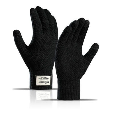 Men's Fashion Velvet Padded Thick Jacquard Warm Wool Touch Screen Gloves - Carvan Mart