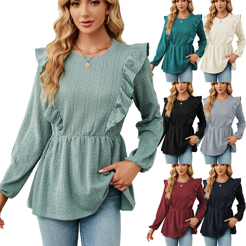 Women's Tops Next Patchwork Round Neck Long-sleeve T-shirt - Carvan Mart