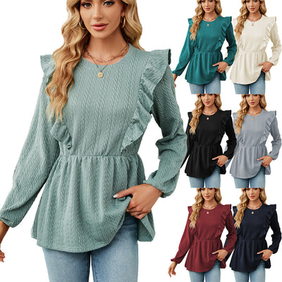 Women's Tops Next Patchwork Round Neck Long-sleeve T-shirt - - Tops & Tees - Carvan Mart