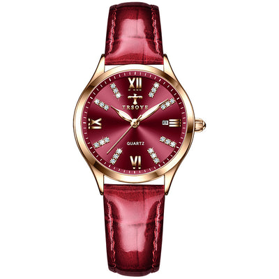 Simple Women's Automatic Delicate Small Dial Waterproof Quartz Watch - 958 Red Belt Style - Women's Watches - Carvan Mart