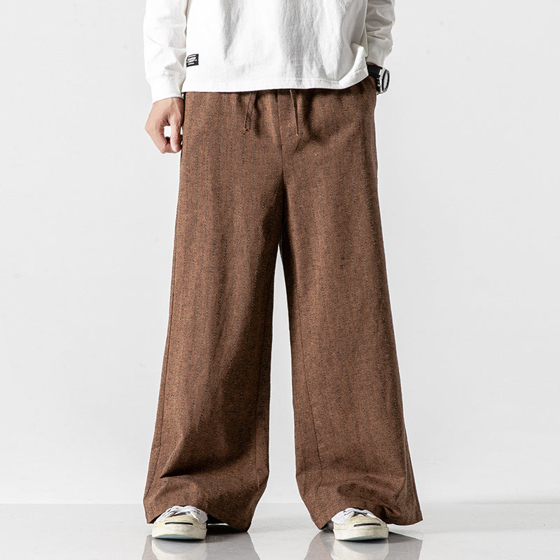 Linen Striped Harem Pants - Stylish High-Waist Wide-leg Trousers for Men - Dark Brown - Men's Pants - Carvan Mart