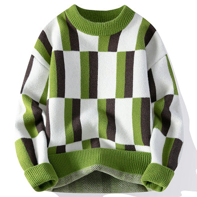 Men's Round Neck Multicolor Sweater Simple Knitwear - Green - Men's Sweaters - Carvan Mart